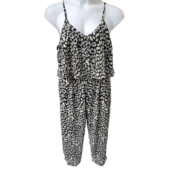 INDIAN TROPICAL FASHION Women's Sleeveless Ruffle Leopard Print Jumpsuit L/XL - Picture 2 of 14
